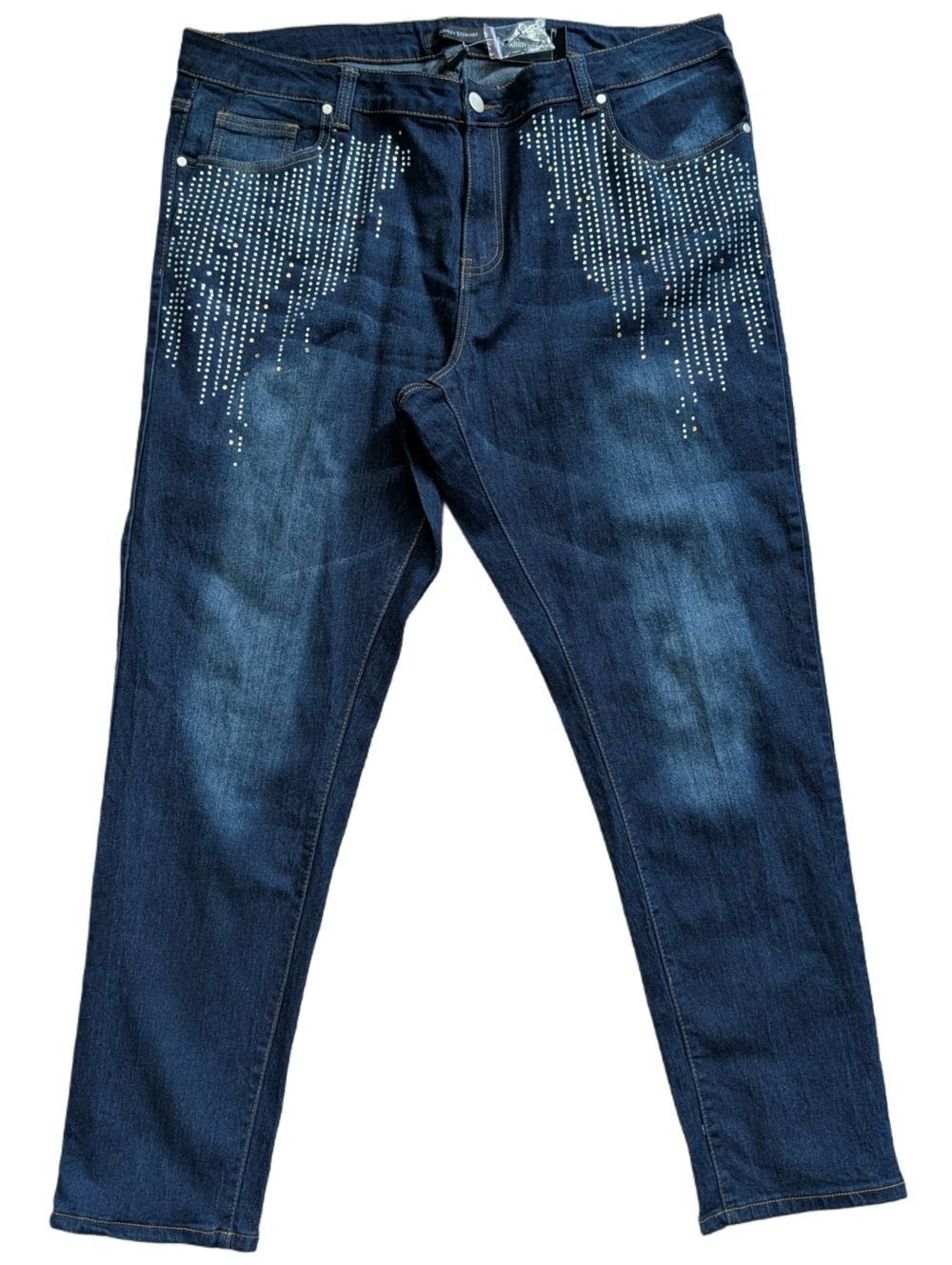 Ashley Stewart Womens Dark Blue Rhinestone Cascade Tapered Jeans NWT Size 22